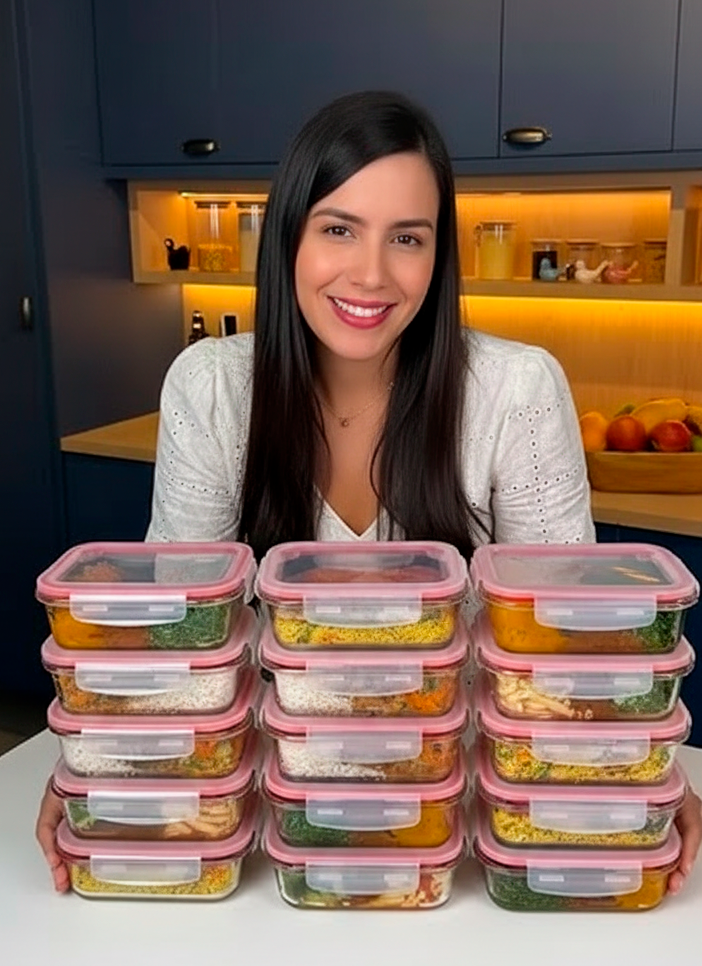 Camila Figueiredo con comidas preparadas
